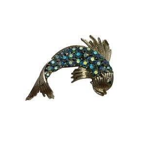Vintage Coro Aurora Borealis Crystal Rhinestone Fish Pin Brooch Estate
